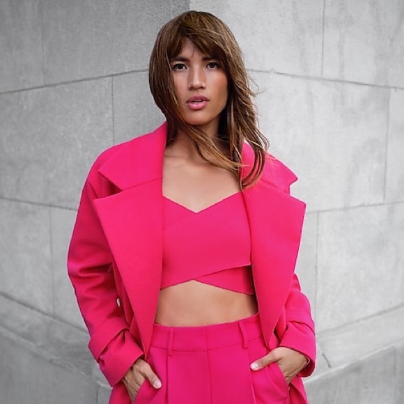 Express Body Contour Wrap Front Sweater, NWT, Sz L, Hot Pink, Retail $78.00 - Picture 4 of 9